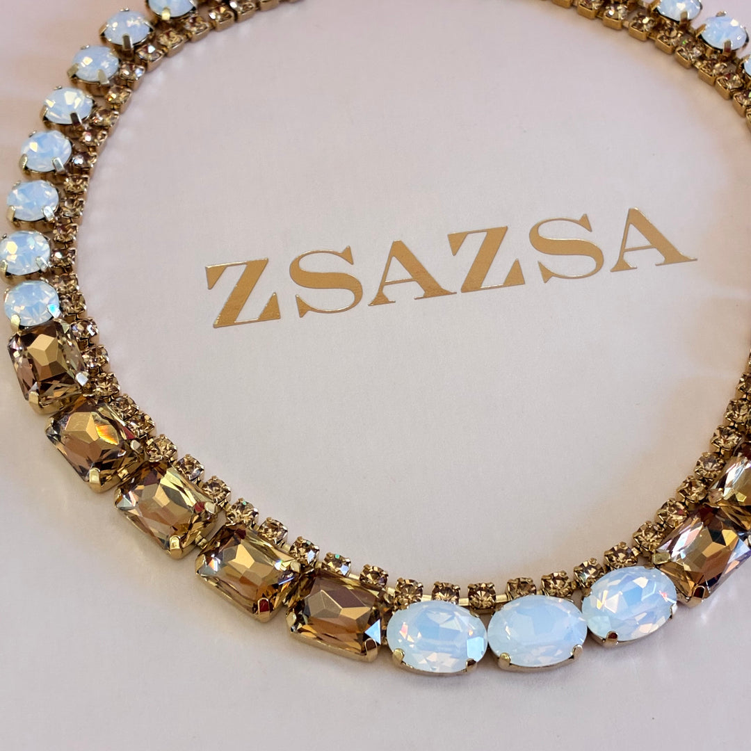 Bronze and white Preciosa crystals necklace