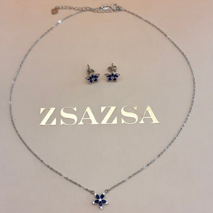 Dainty navy blue flower zircone set