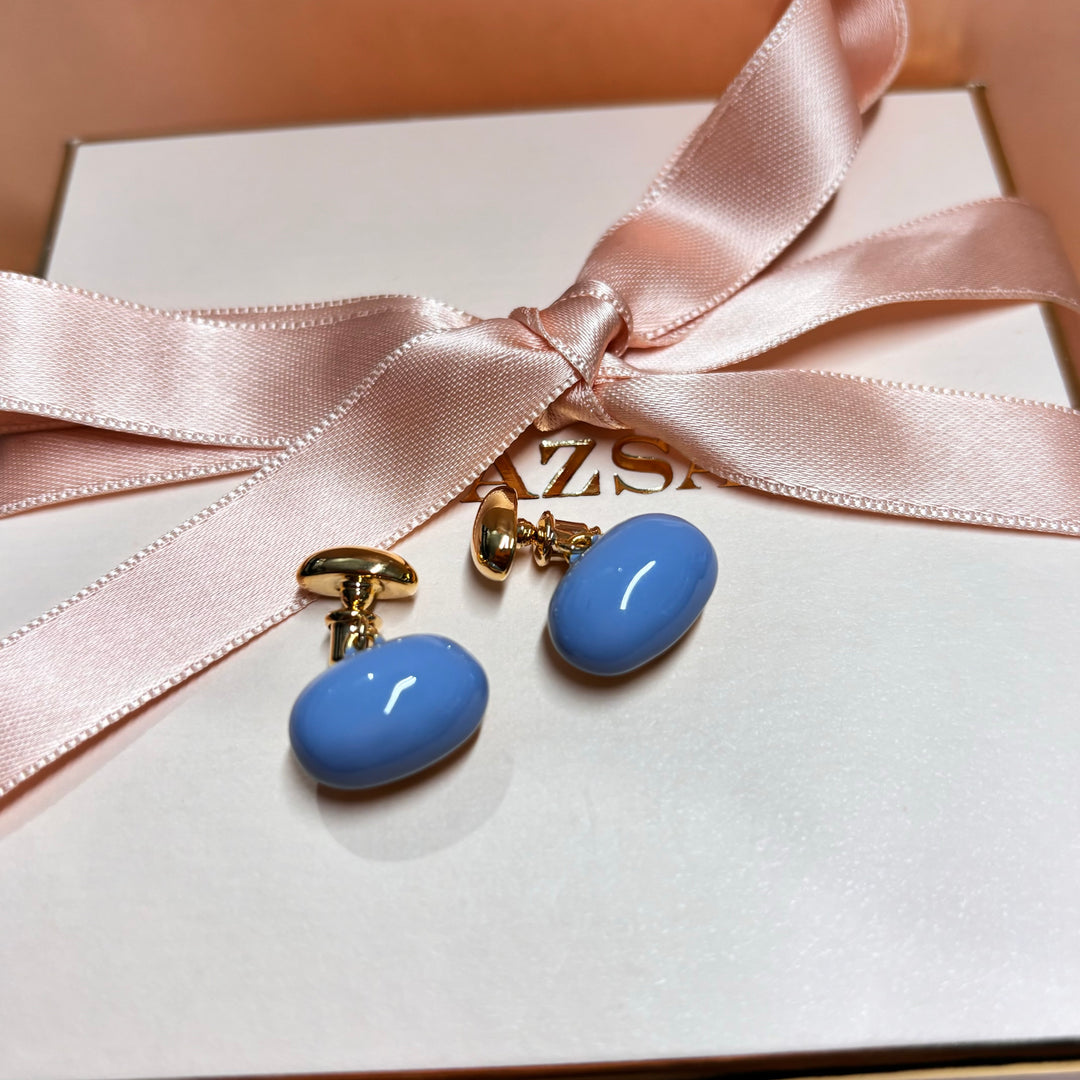light blue gold plated 2 in 1 earrings