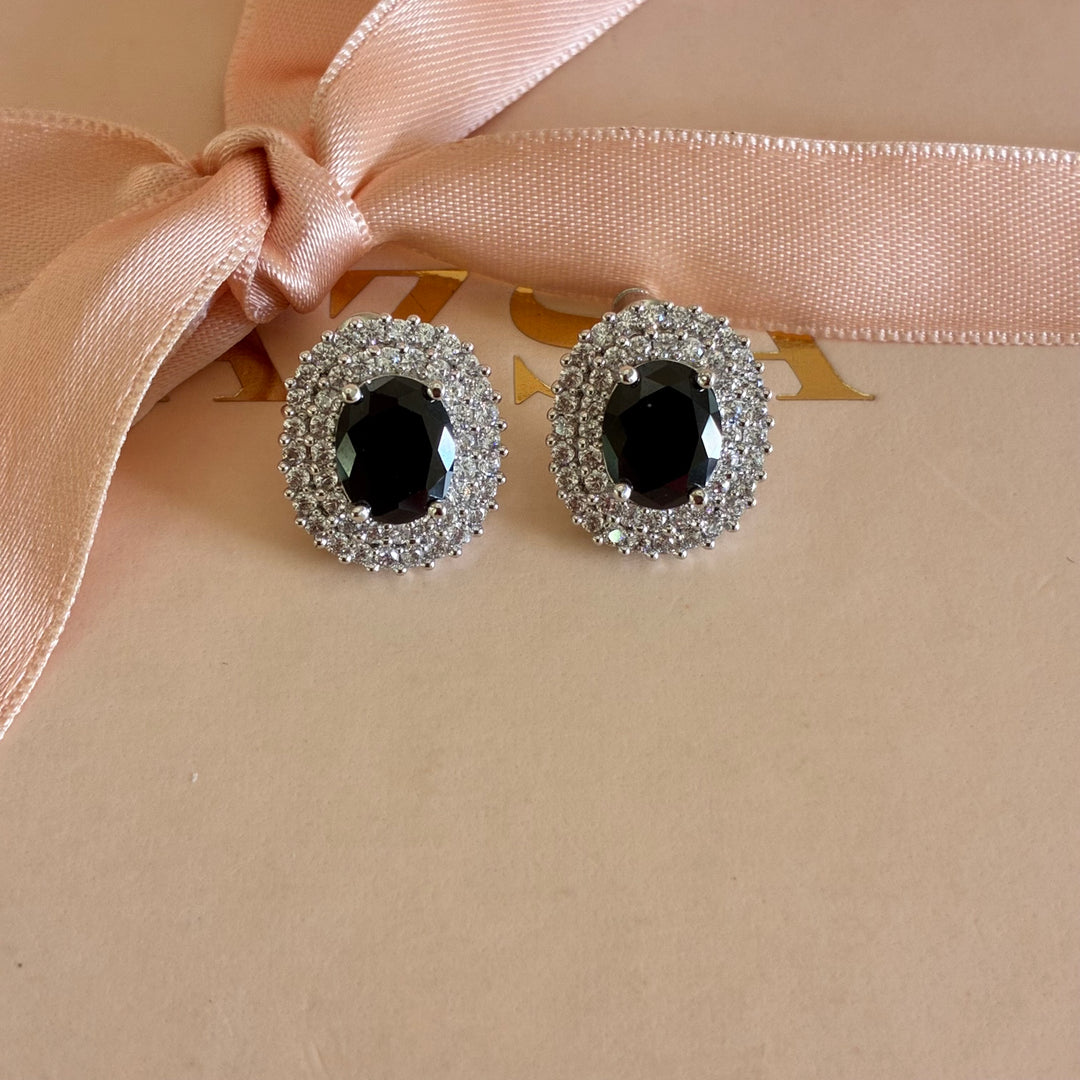 Black zircone oval studs