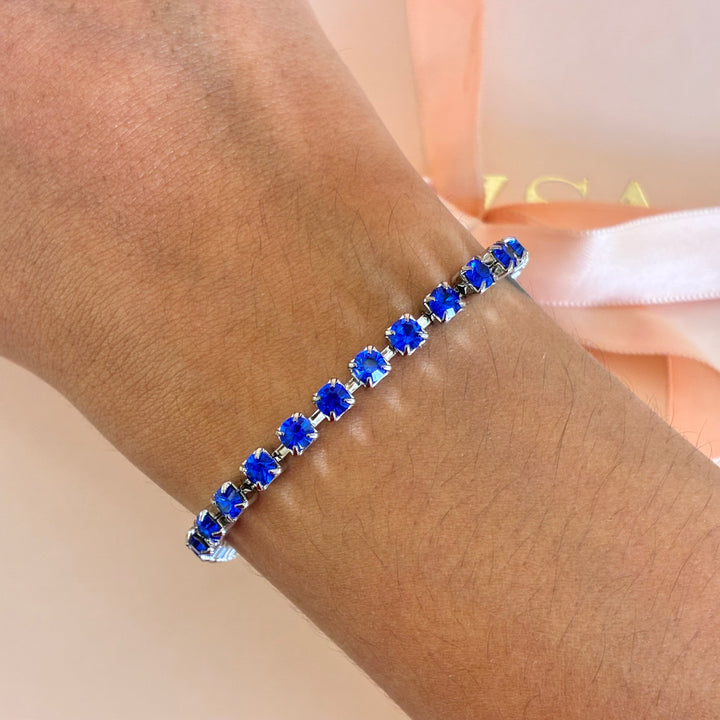 Royal blue Swarovski crystals silver bracelet