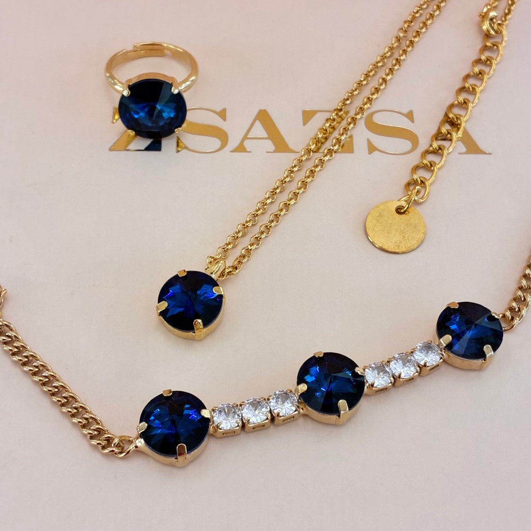 Round navy blue preciosa crystals set