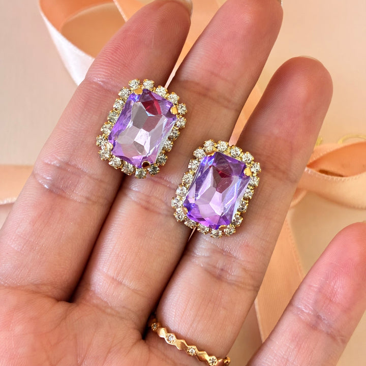 Rectangular lilac Preciosa Crystals gold plated pendant set