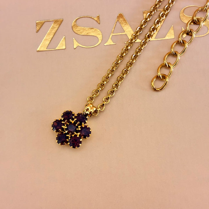 Flower purple preciosa crystals gold plated set