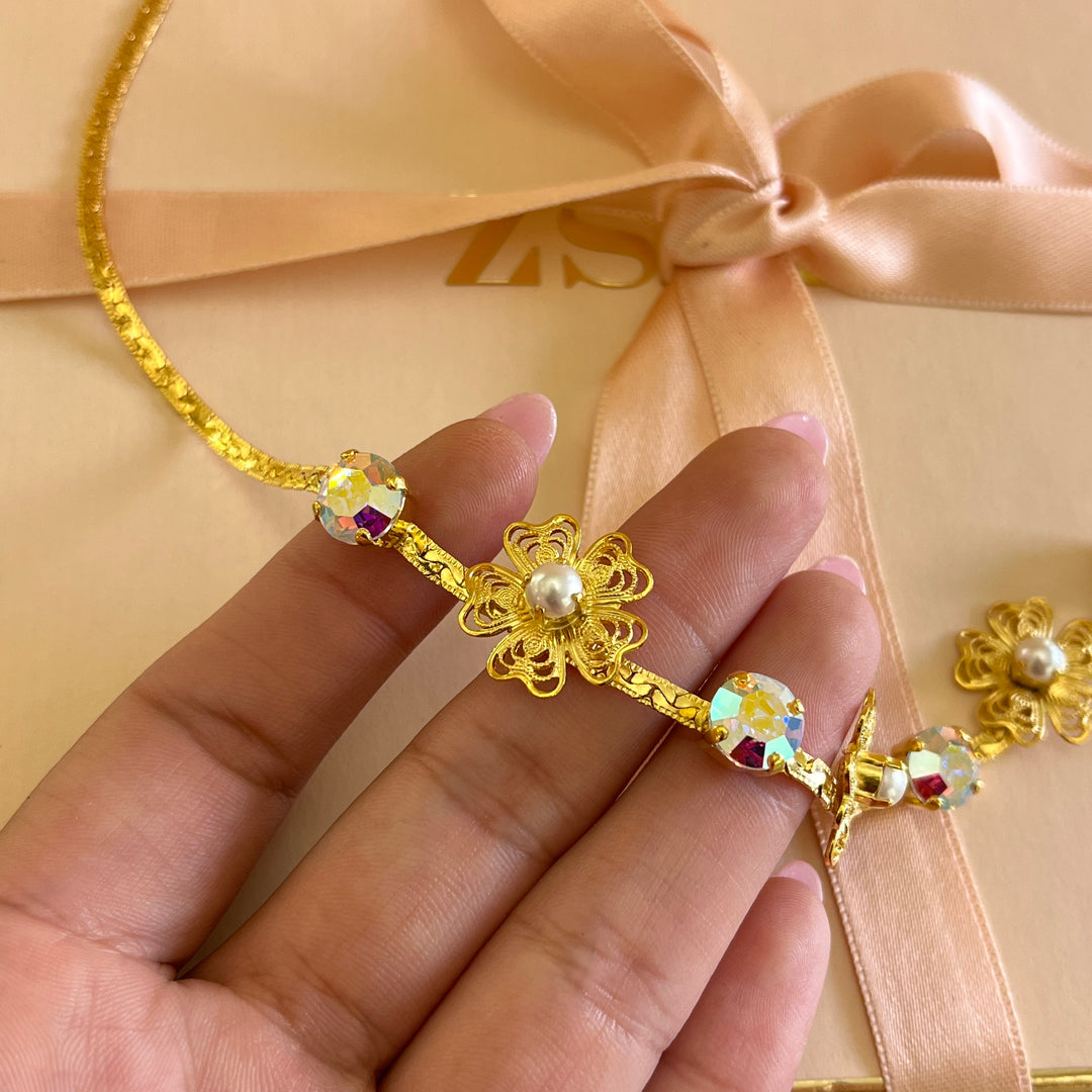 Aurora borealis Swarovski crystals and pearls handmade set