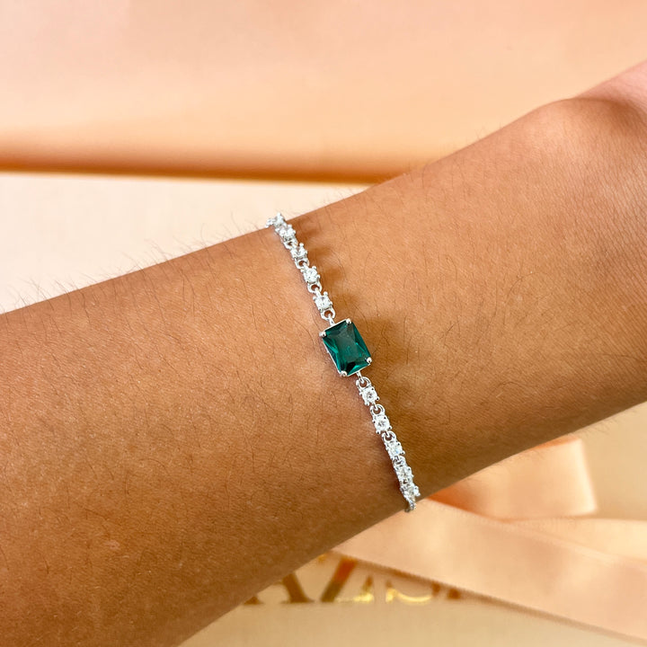 Dark green rectangular zircone pendant and bracelet