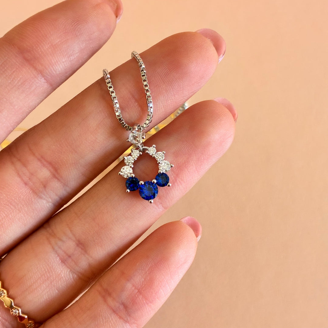Royal blue zircone silver pendant