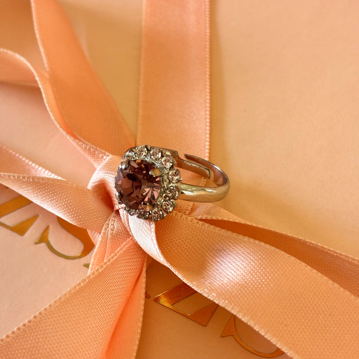 Mauve dainty Preciosa crystals silver set