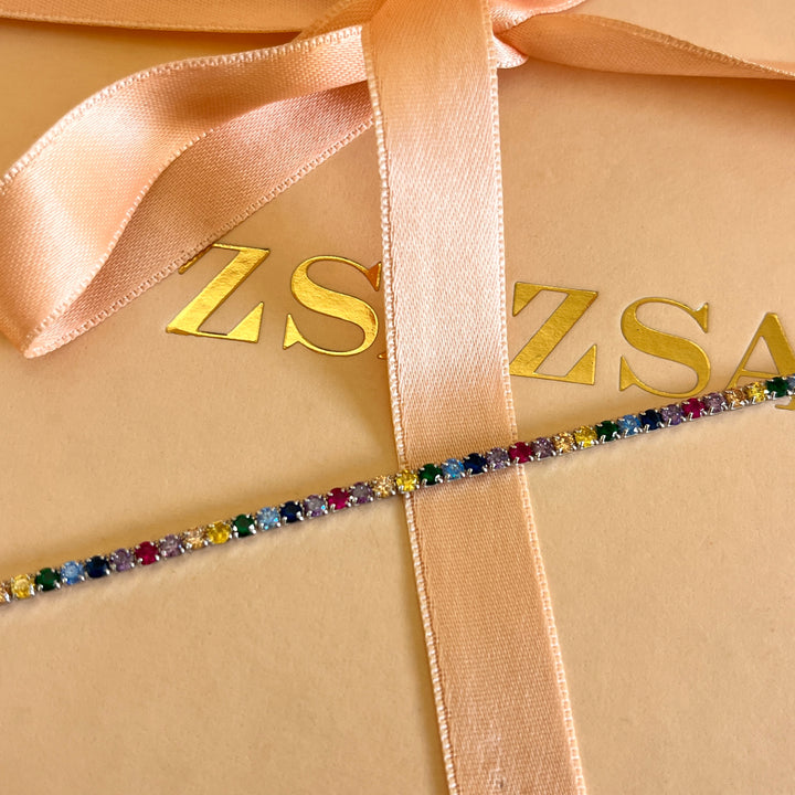 Multicoloured zircone sterling silver bracelet