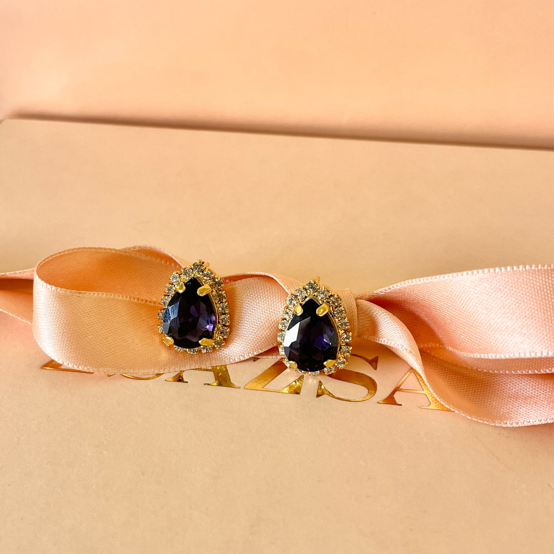 Purple teardrop preciosa crystals set