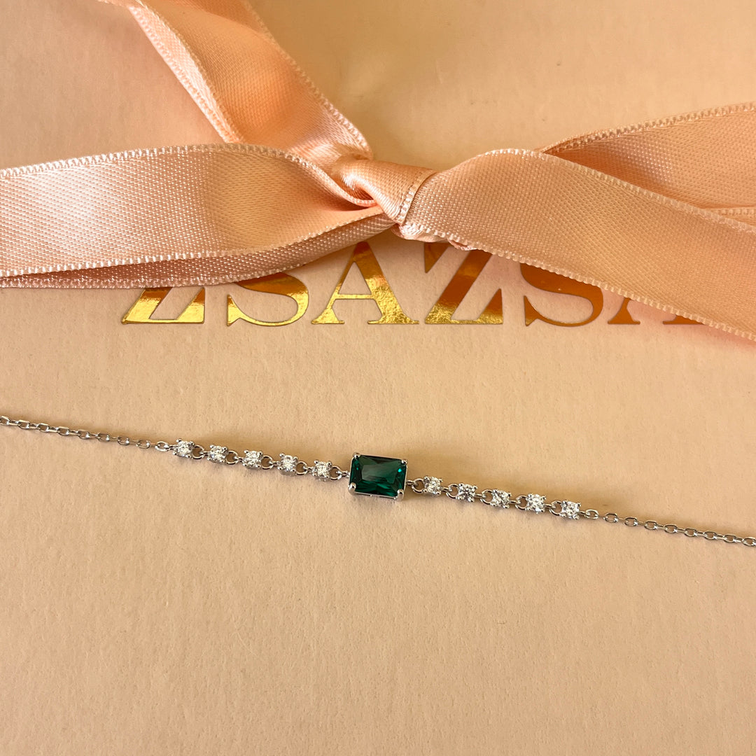 Dark green rectangular zircone pendant and bracelet