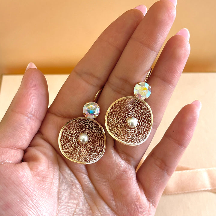 Aurora borealis Swarovski crystals and pearls handmade set