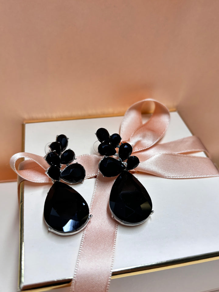 Black rhinestone teardrop earrings