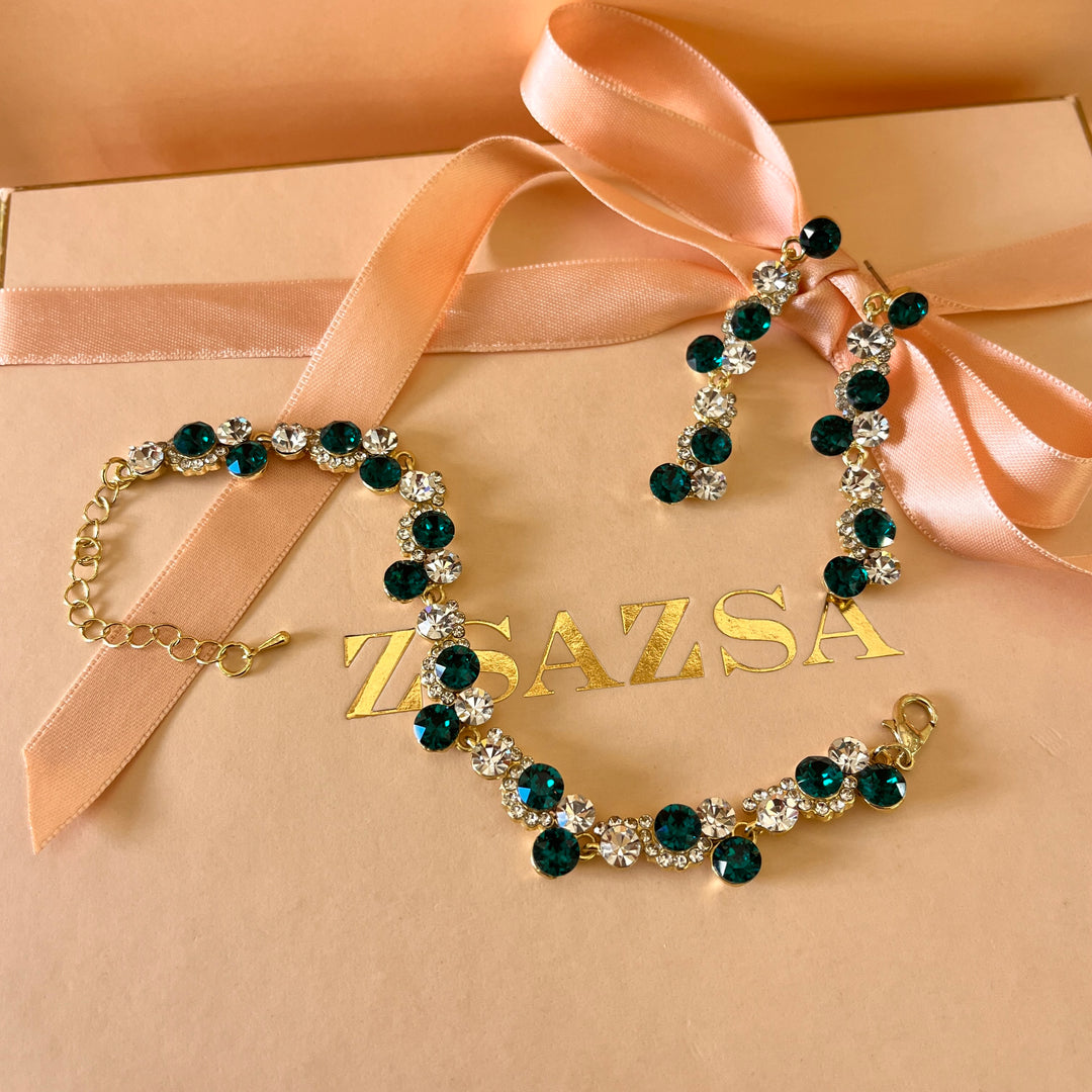 Dark green Swarovski crystals earrings and bracelet