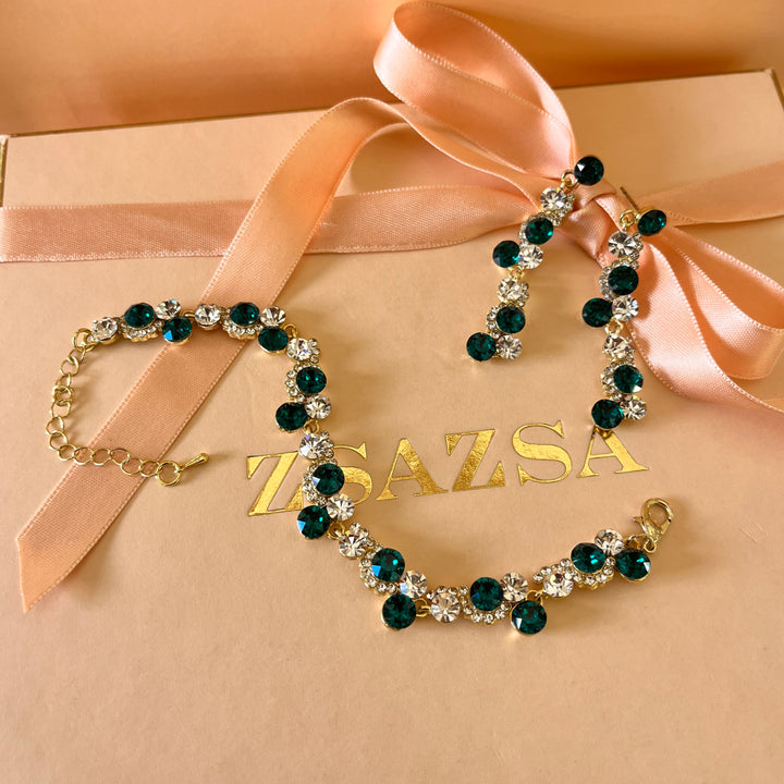 Dark green Swarovski crystals earrings and bracelet