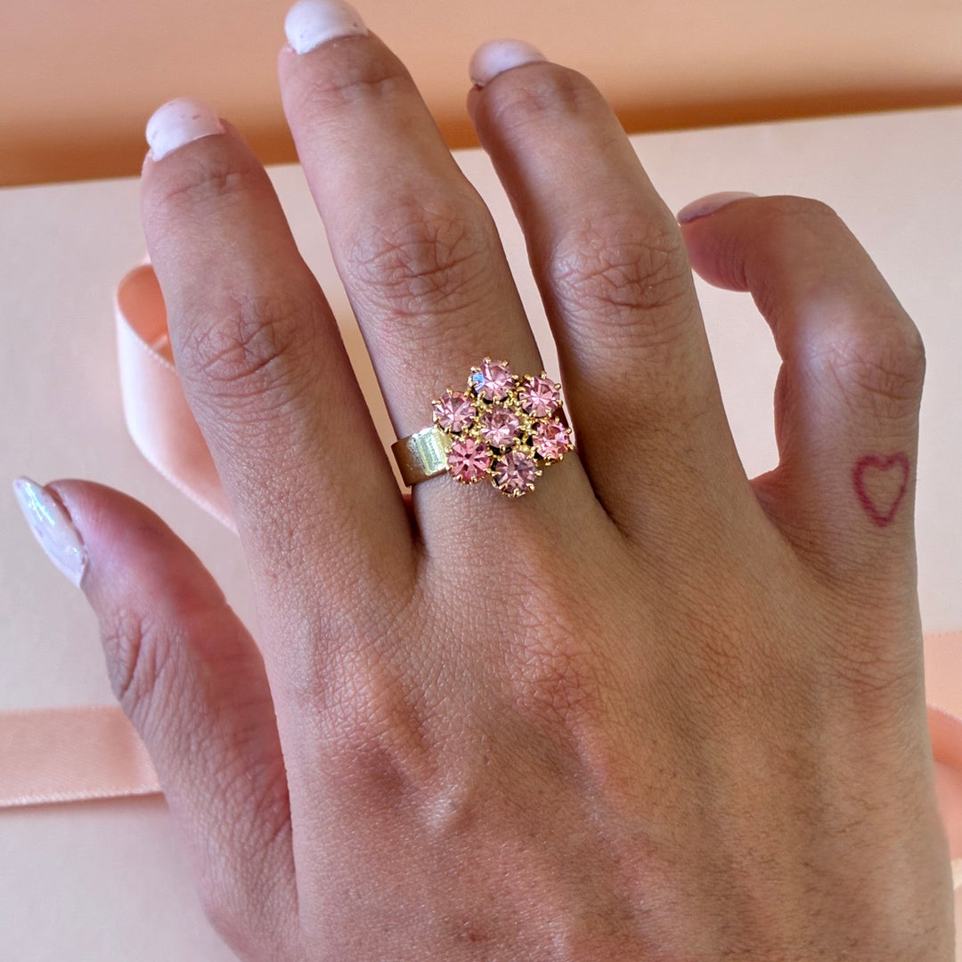 Flower pink crystals gold plated set