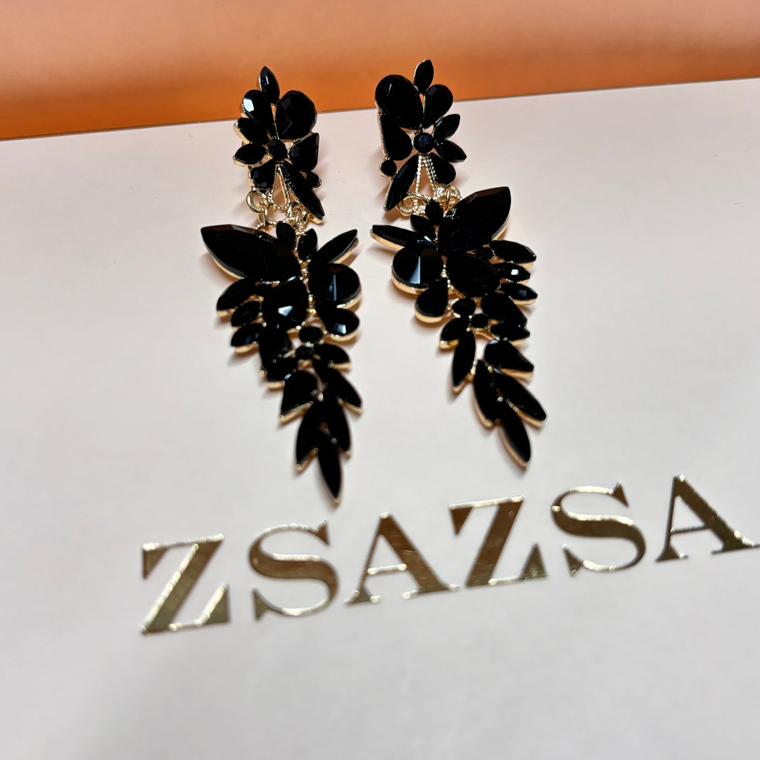 Black Maquise rhinestone gold earrings