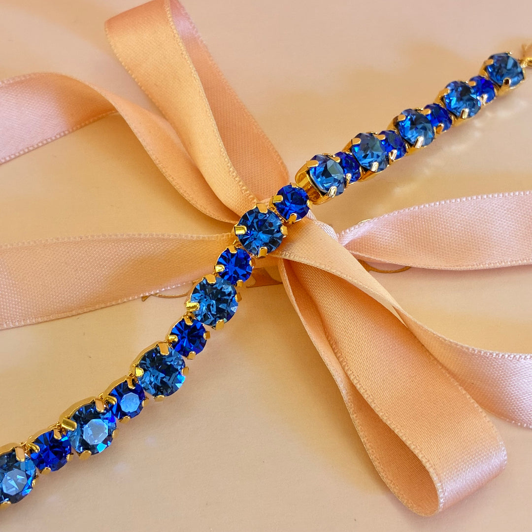 Royal blue Swarovski crystals gold plated bracelet