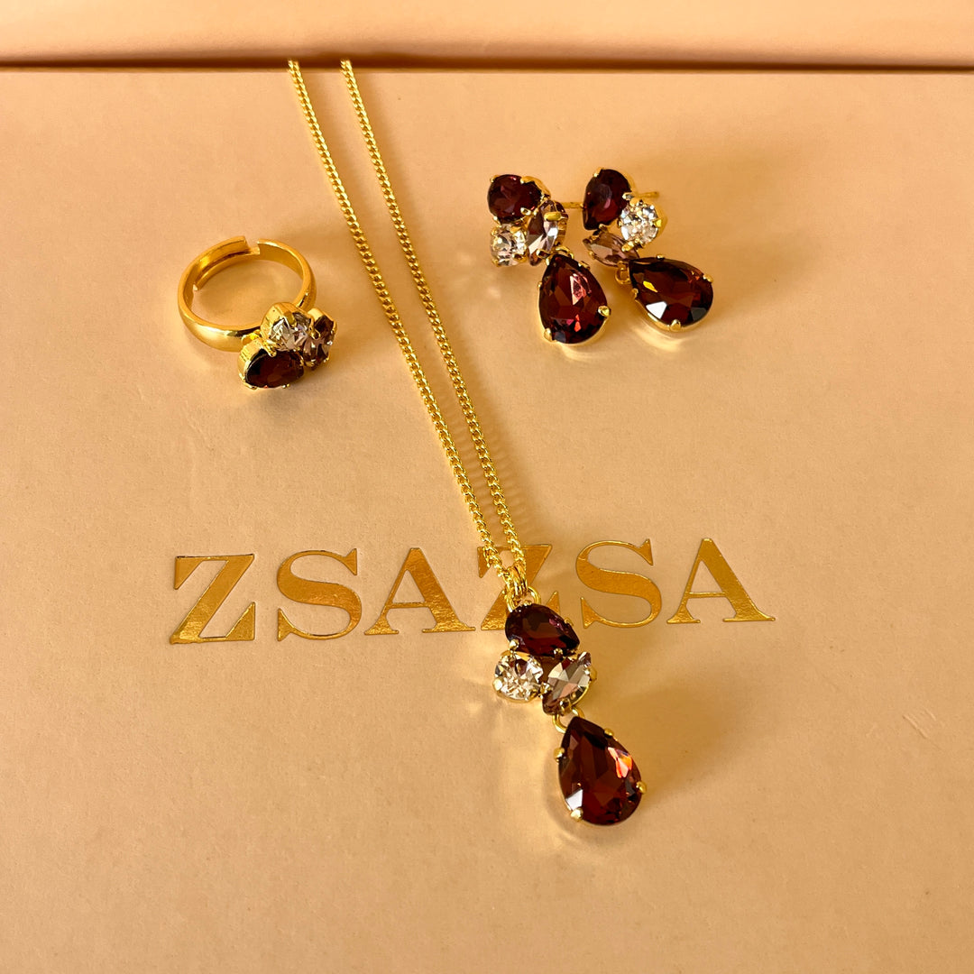 Purple teardrop Swarovski crystals set