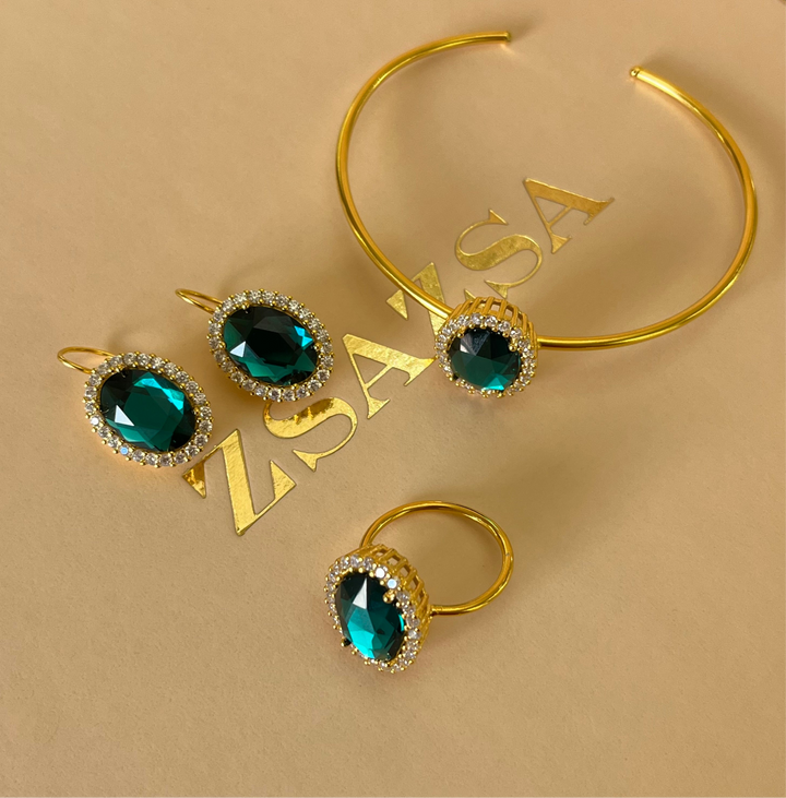 Green Swarovski crystals set