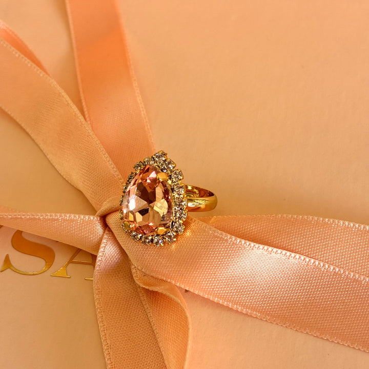 Teardrop Peach Preciosa crystals gold plated set