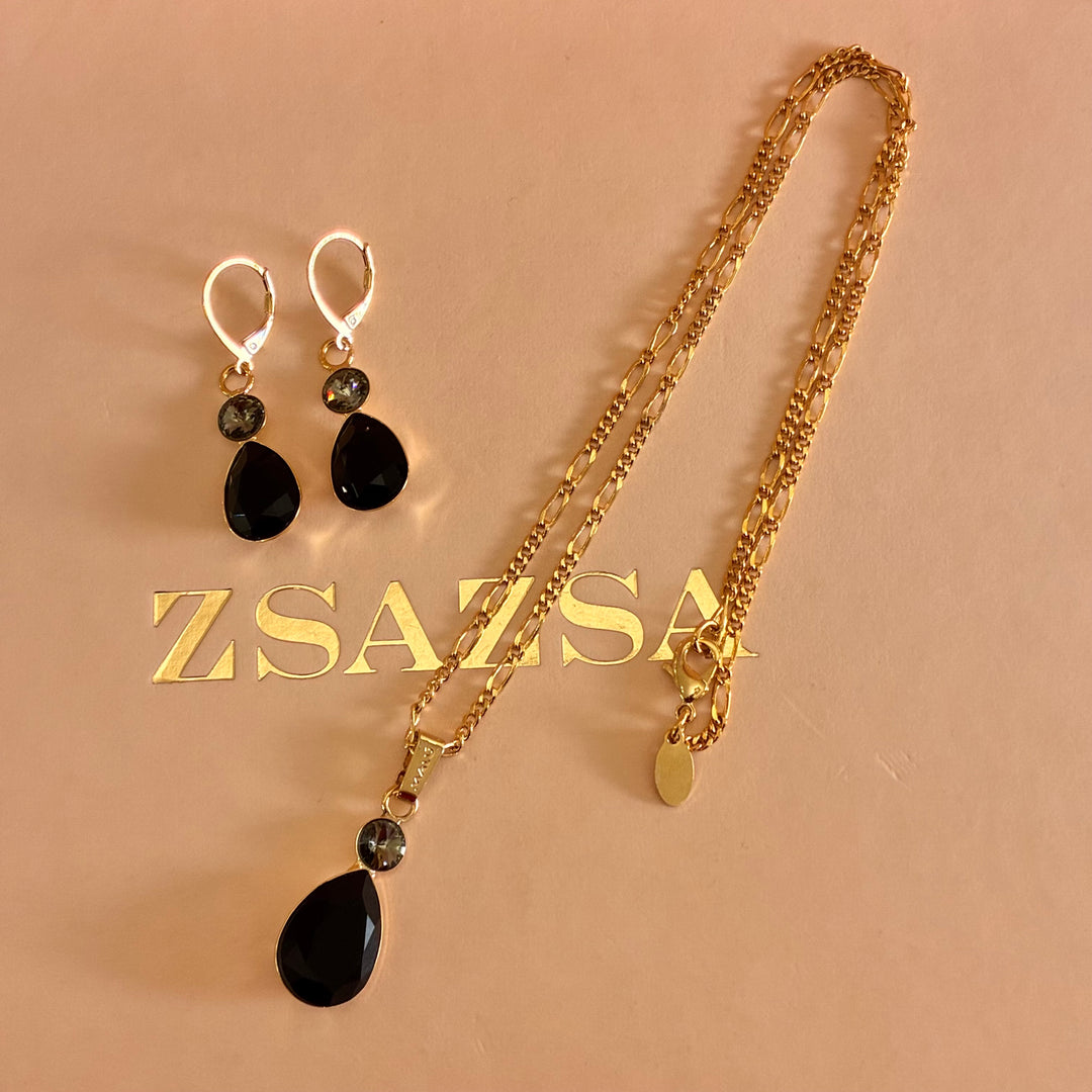 Teardrop black and grey Swarovski crystals set