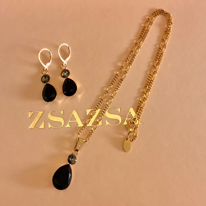 Teardrop black and grey Swarovski crystals set