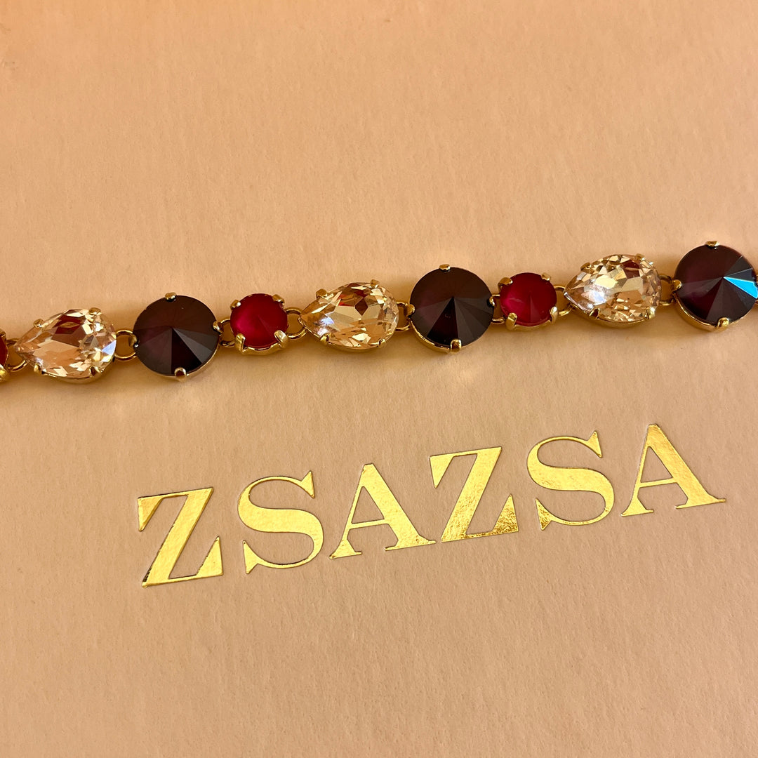 Shade of red Swarovski crystals bracelet and ring