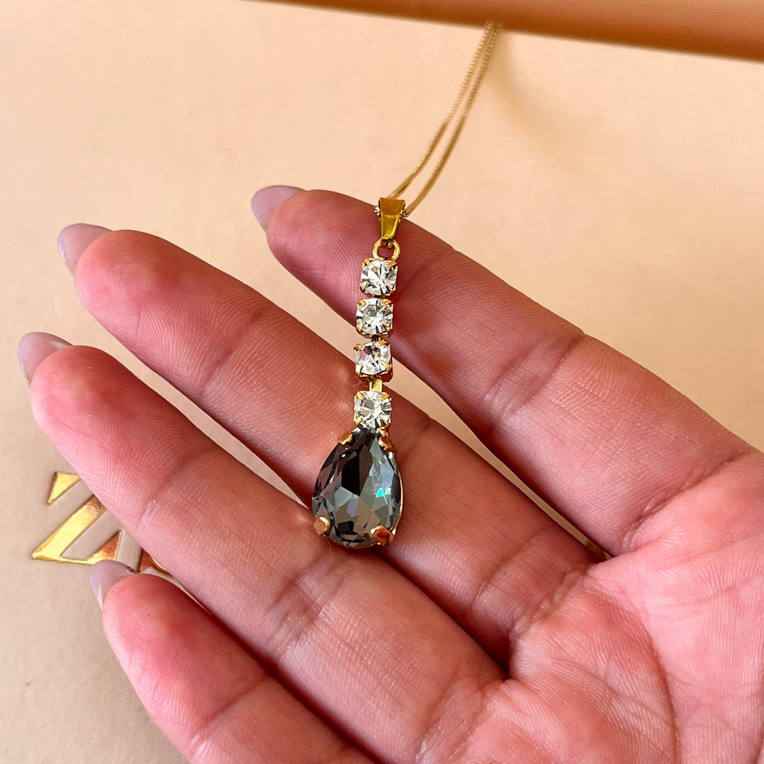 Grey teardrop Preciosa crystals pendant