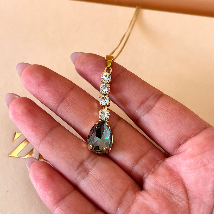 Grey teardrop Preciosa crystals pendant