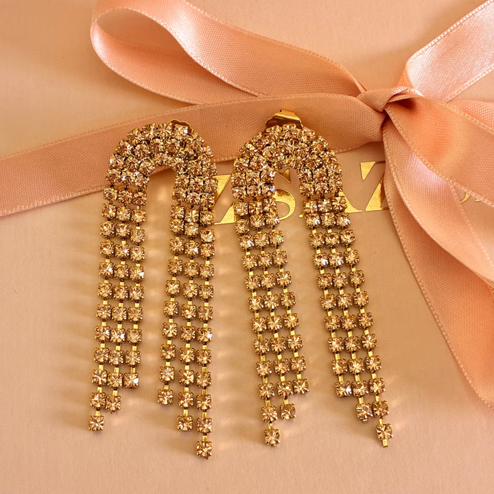 Peach fringe Swarovski crystals earrings