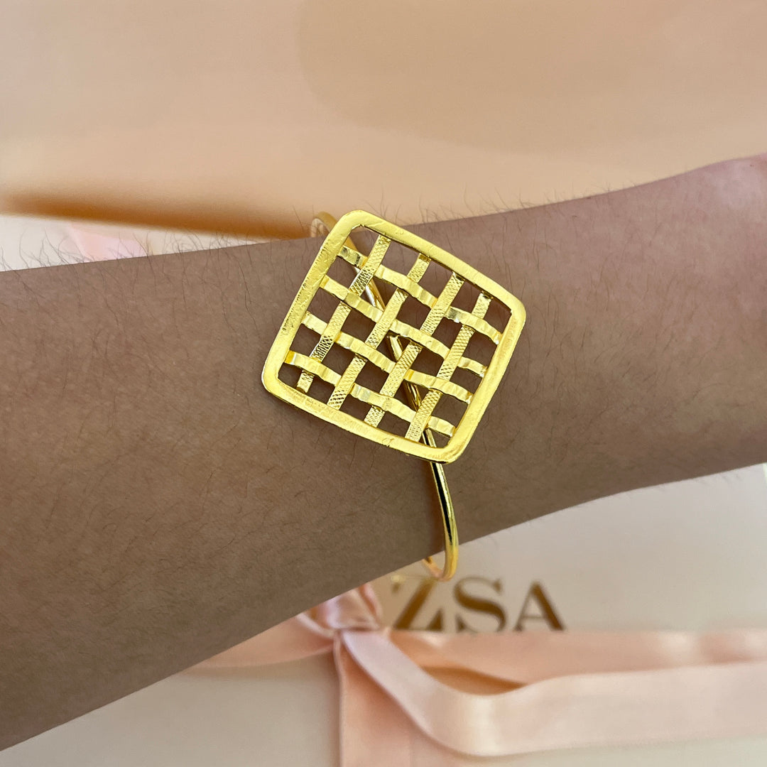 Square grid gold handmade bangle and ring