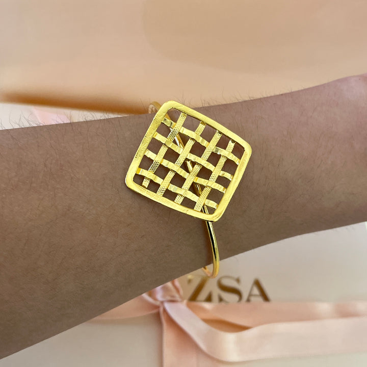 Square grid gold handmade bangle and ring