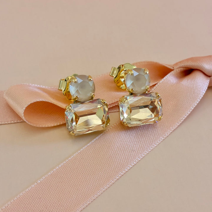Champagne round with rectangular Swarovski crystals earrings