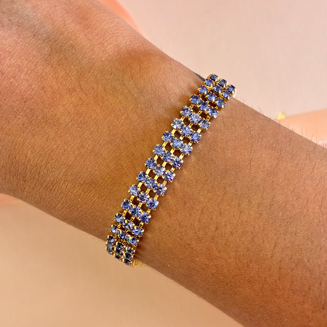 3 rows Purple Swarovski crystals bracelet