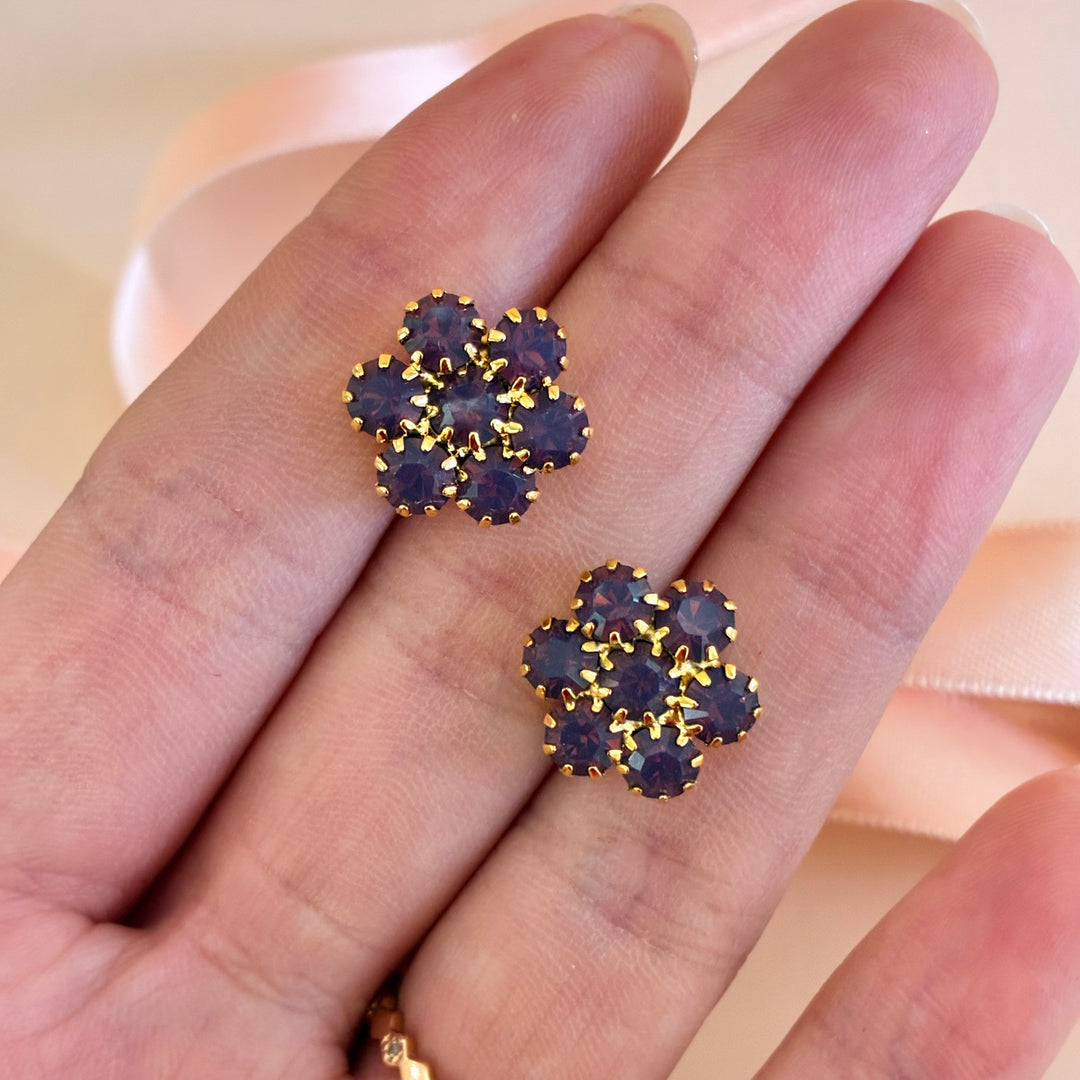 Flower purple preciosa crystals gold plated set
