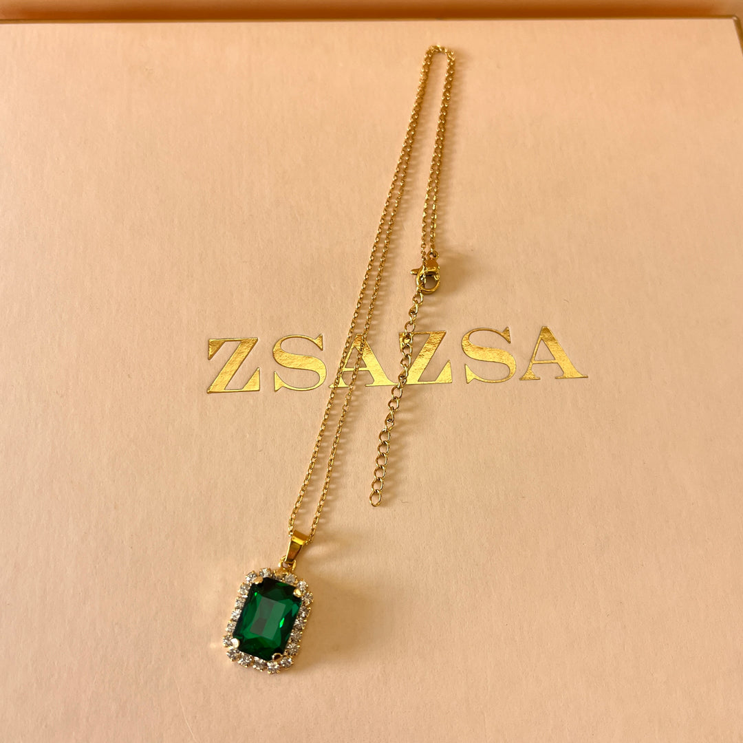 Dark green rectangular Preciosa crystals pendant and ring
