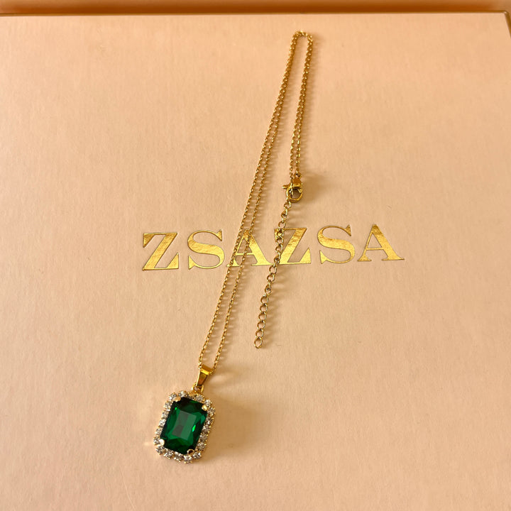 Dark green rectangular Preciosa crystals pendant and ring