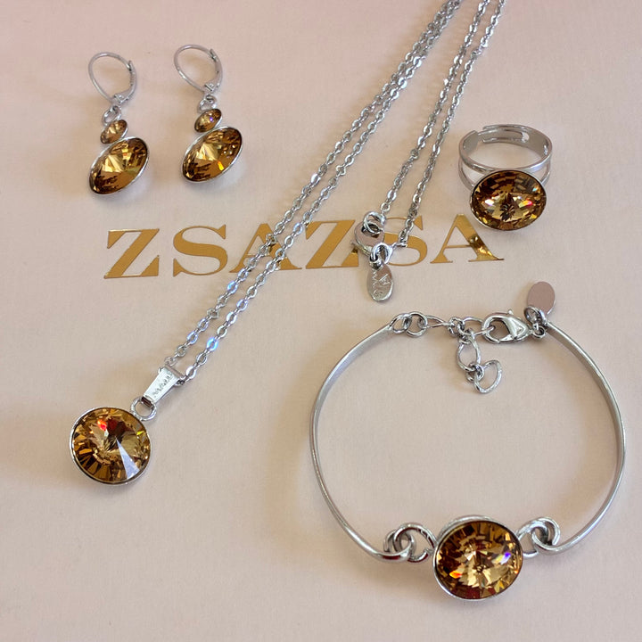 Bronze Swarovski crystals round silver set