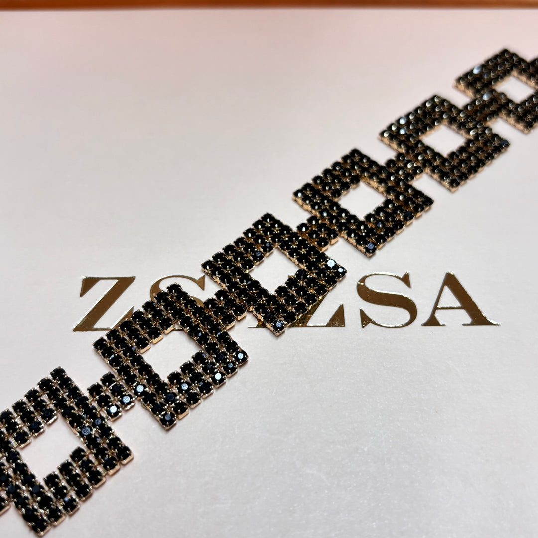 Black rhinestone squares gold bracelet