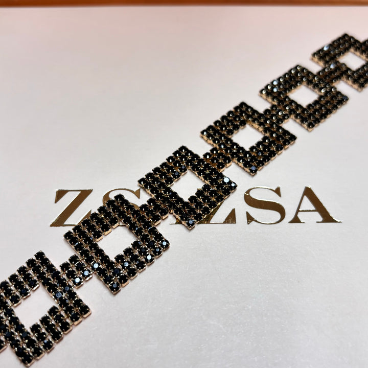 Black rhinestone squares gold bracelet