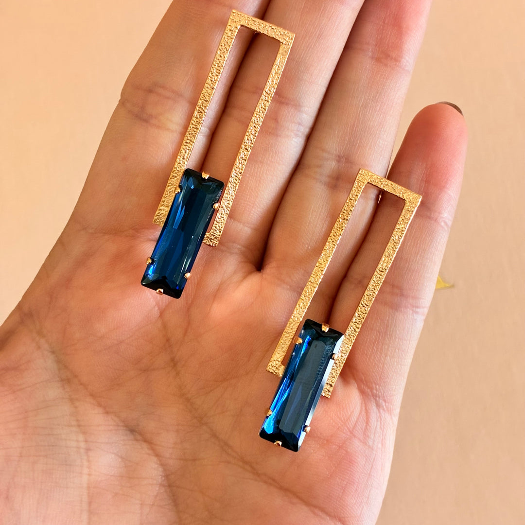 Rectangular navy blue rose gold plated set