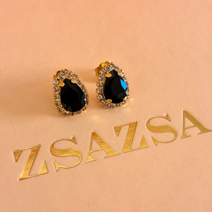 Teardrop Black Preciosa crystals gold plated set