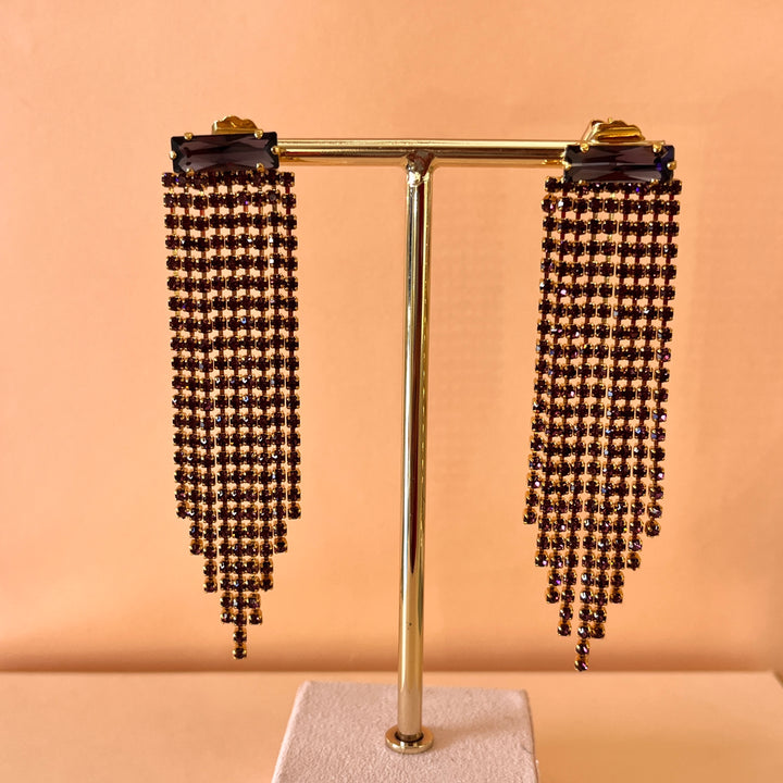 Purple preciosa crystals fringe earrings