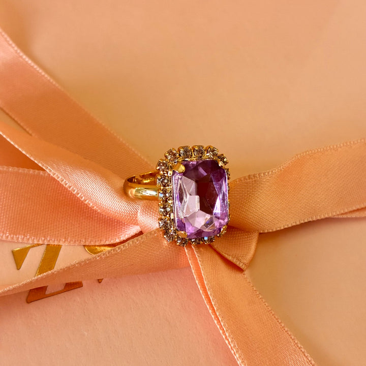 Rectangular lilac Preciosa Crystals gold plated pendant set