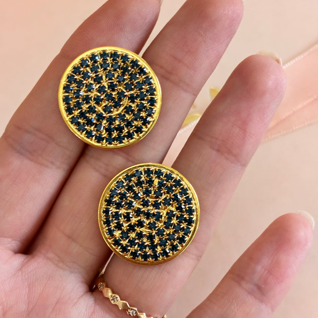 Navy blue round gold plated studs