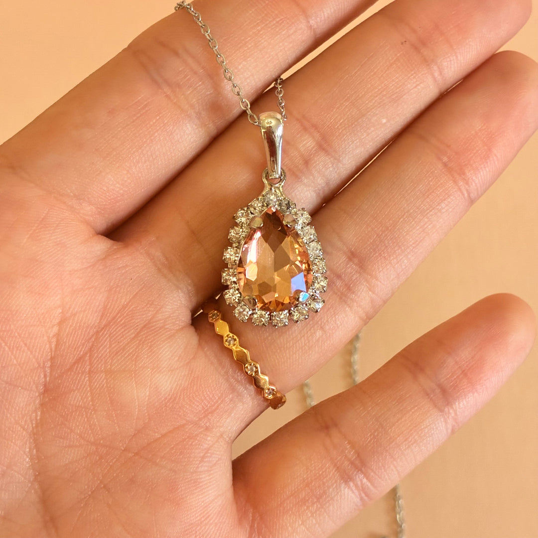 Teardrop Peach  Preciosa crystals silver set