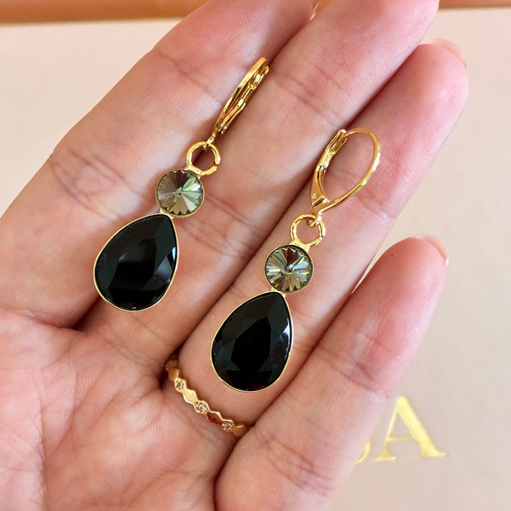 Teardrop black and grey Swarovski crystals set