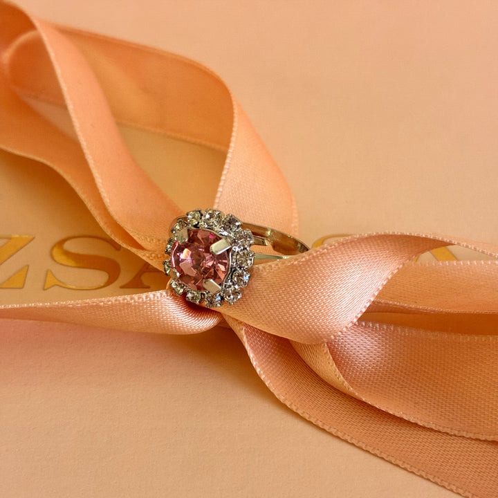 Light pink crystals silver pendant set