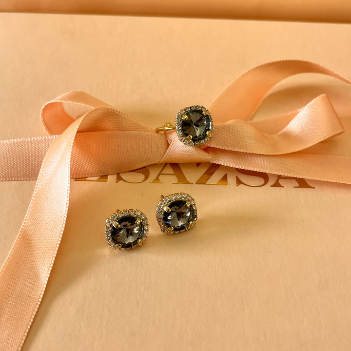 Grey Swarovski crystals studs and ring